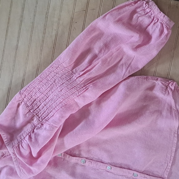 Joie Linen Blend Pink Button Front Blouse Long Sleeve Boho Peasant Top Comfy - Picture 4 of 10